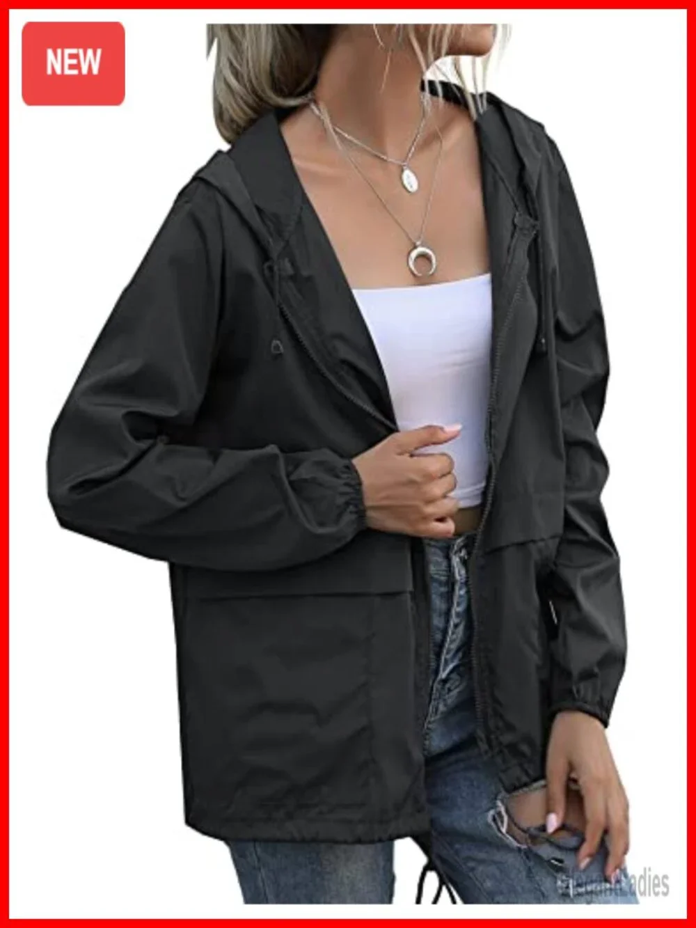 Women's Waterproof Rain Jacket Lightweight Packable Windbreaker Hooded with